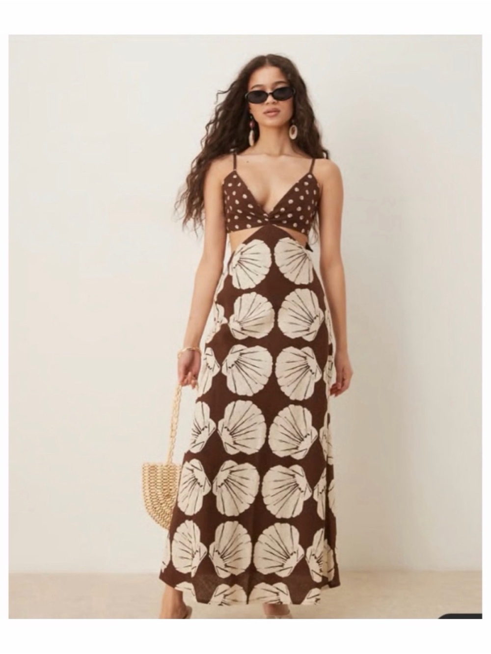 Abercrombie & Fitch Julia Brown and Cream Floral Maxi Dress - Picture 2 of 6